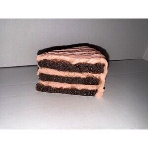 MTC 1987 VTG Play Pretend Food Dessert Chocolate Cake Slice Pink Frosting Prop